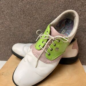 FOOTJOY Dryjoys White Green‎ Pink Golf Cleat Shoes women’s size 11